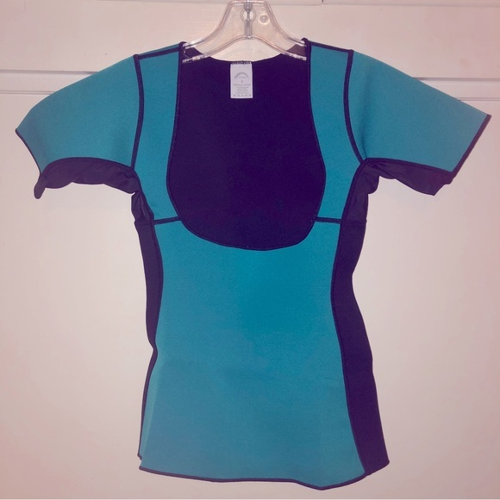 Sisyama neoprene top size SM teal blue‎ black short sleeve sweat